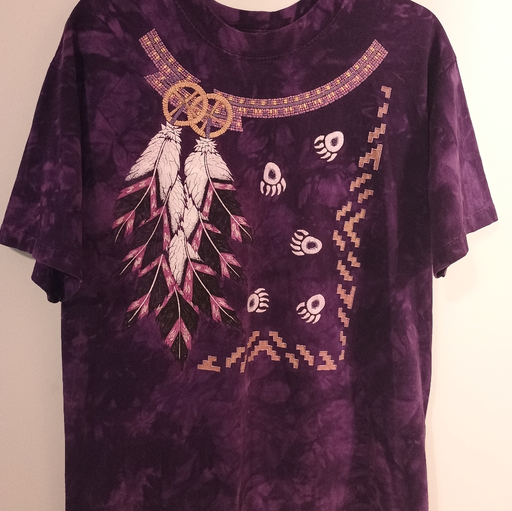 Vintage 90s Purple Tie-Dye Feather Graphic Tee - Picture 5 of 5
